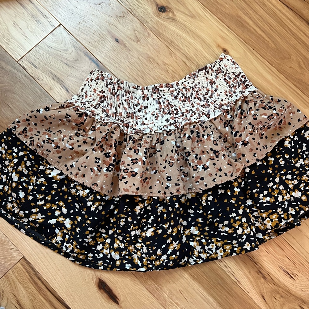 Cream Tan & Black Ruffle Skirt